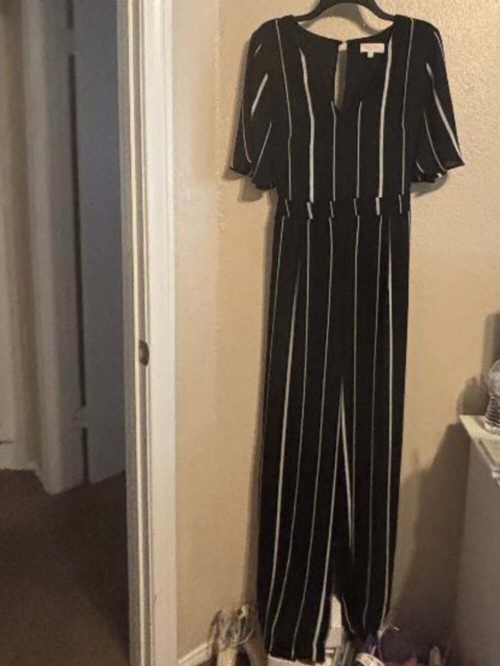 Love & Piece Collection Navy/White Striped Wide-Leg Tie Back Jumpsuit tie back L